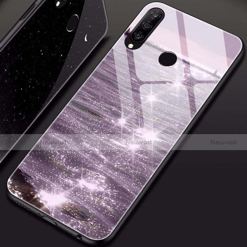 Silicone Frame Fashionable Pattern Mirror Case Cover for Huawei P30 Lite Purple