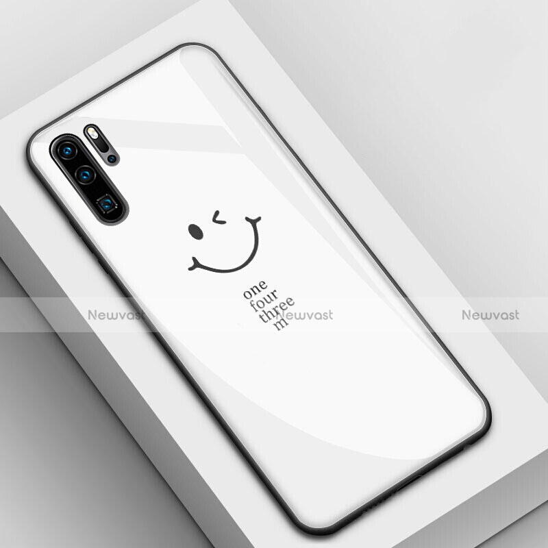 Silicone Frame Fashionable Pattern Mirror Case Cover for Huawei P30 Pro New Edition White
