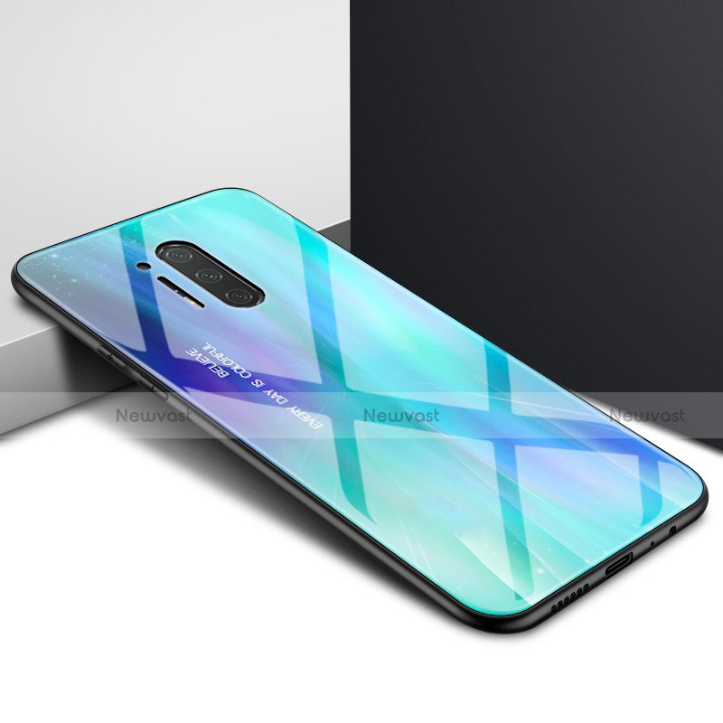 Silicone Frame Fashionable Pattern Mirror Case Cover for OnePlus 8 Pro Cyan