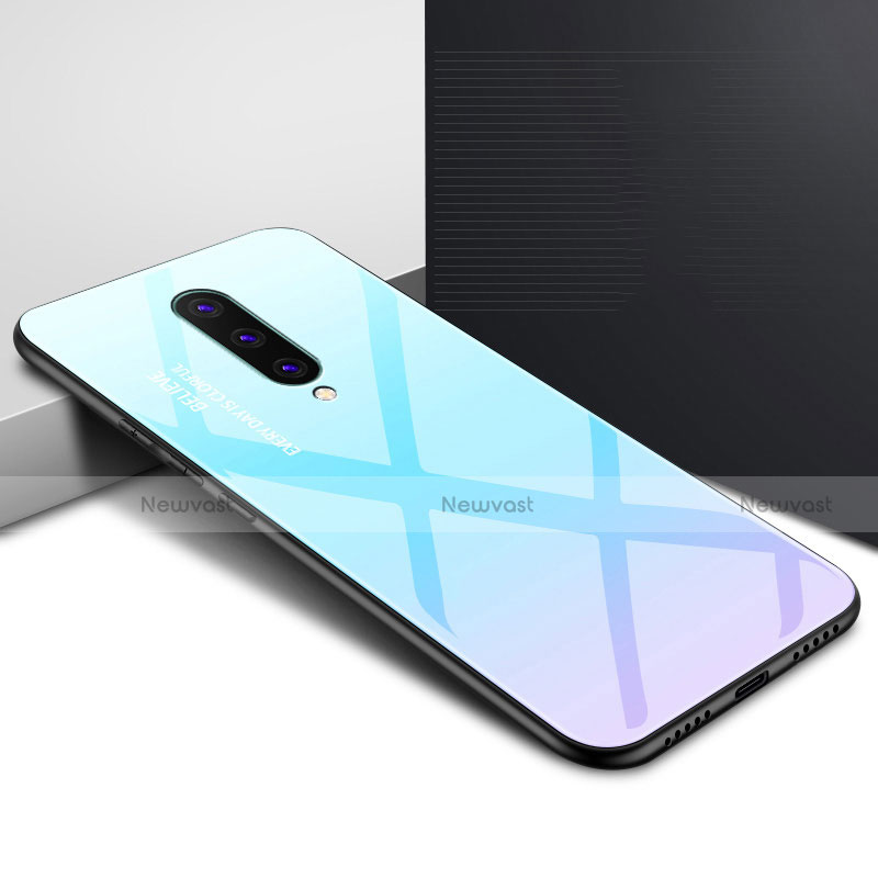 Silicone Frame Fashionable Pattern Mirror Case Cover for OnePlus 8 Sky Blue