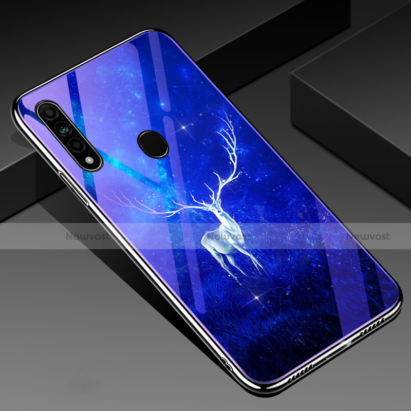 Silicone Frame Fashionable Pattern Mirror Case Cover for Oppo A8 Blue