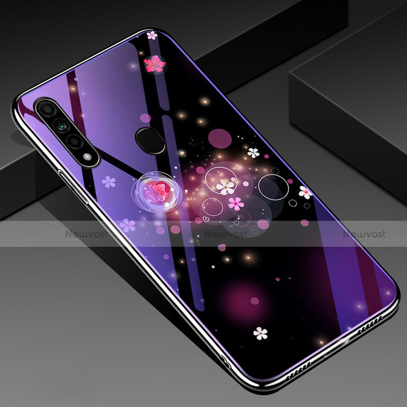Silicone Frame Fashionable Pattern Mirror Case Cover for Oppo A8 Purple