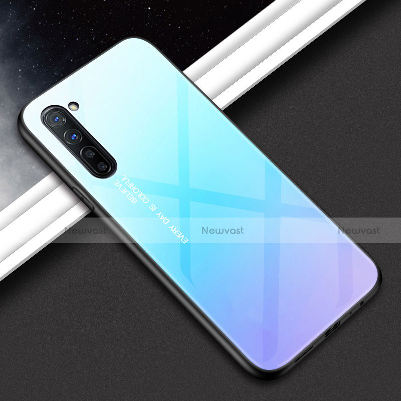 Silicone Frame Fashionable Pattern Mirror Case Cover for Oppo Find X2 Lite Sky Blue