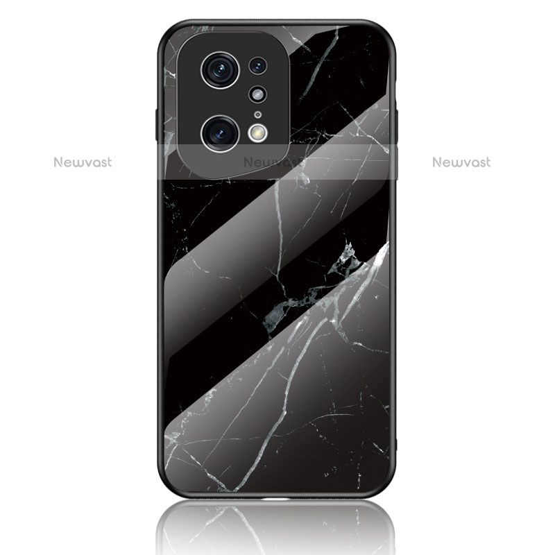 Silicone Frame Fashionable Pattern Mirror Case Cover for Oppo Find X5 Pro 5G Black