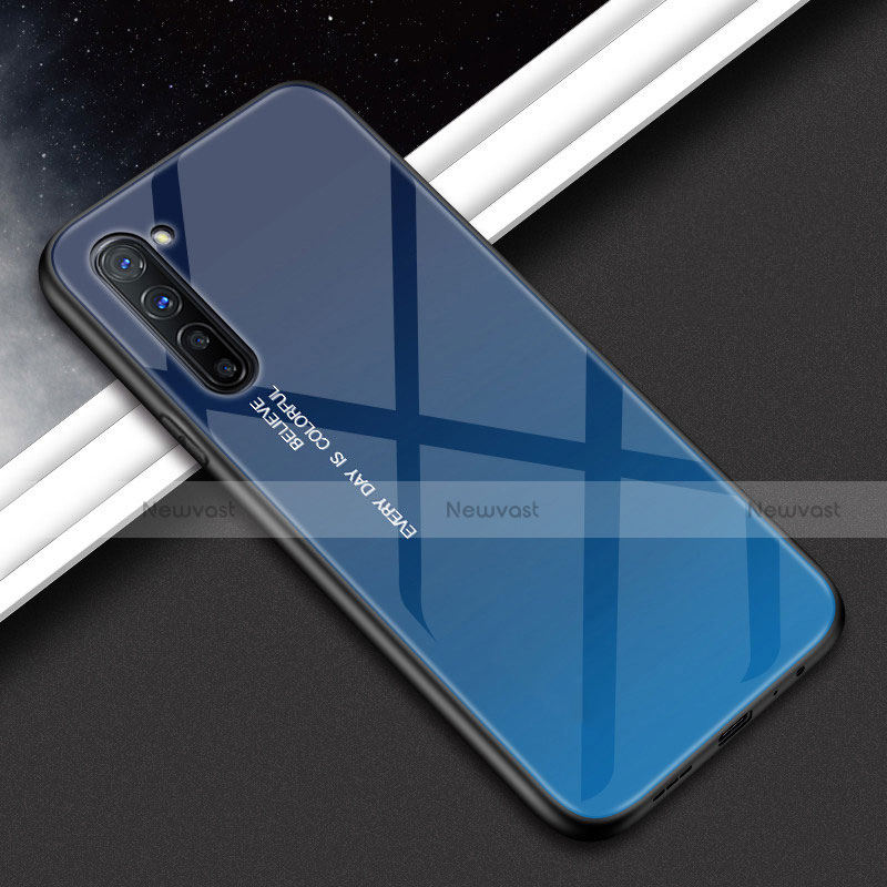 Silicone Frame Fashionable Pattern Mirror Case Cover for Oppo K7 5G Blue
