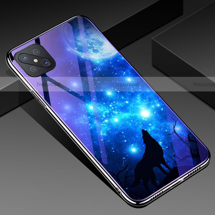 Silicone Frame Fashionable Pattern Mirror Case Cover for Oppo Reno4 Z 5G Sky Blue