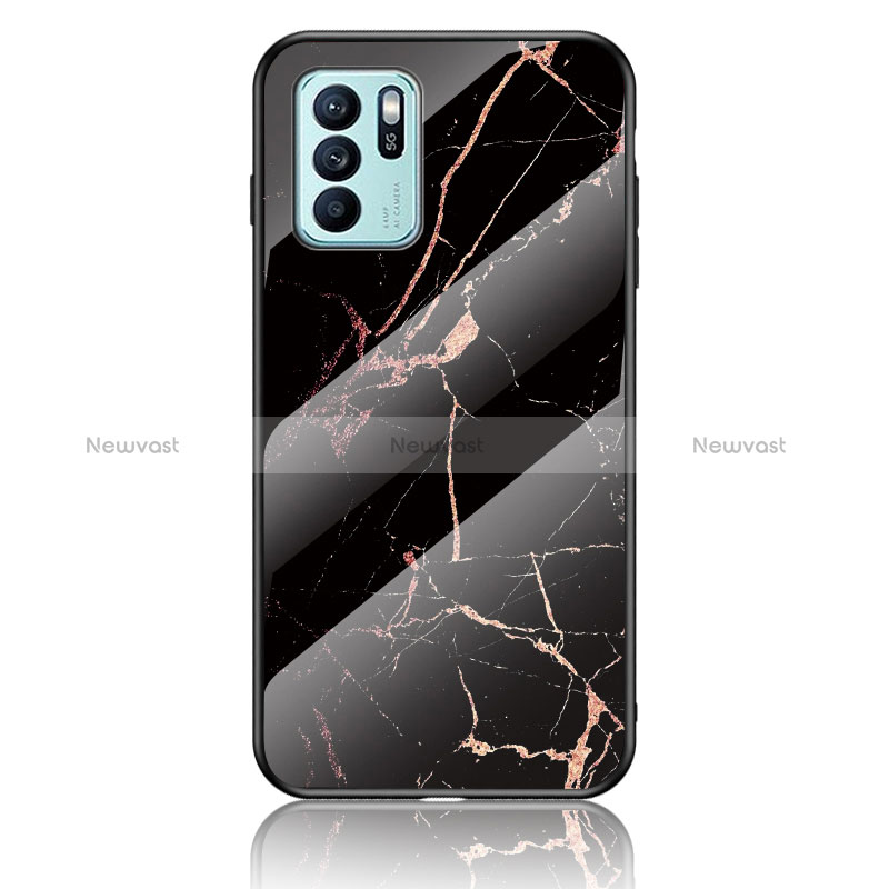 Silicone Frame Fashionable Pattern Mirror Case Cover for Oppo Reno6 Z 5G Gold and Black