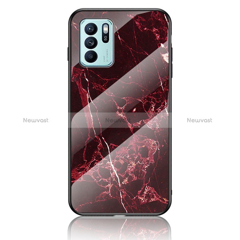 Silicone Frame Fashionable Pattern Mirror Case Cover for Oppo Reno6 Z 5G Red