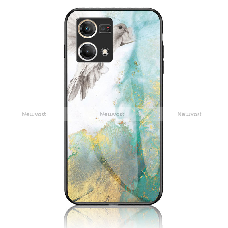 Silicone Frame Fashionable Pattern Mirror Case Cover for Oppo Reno7 4G Green