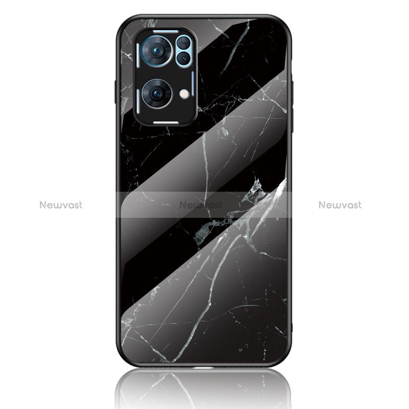 Silicone Frame Fashionable Pattern Mirror Case Cover for Oppo Reno7 Pro 5G Black