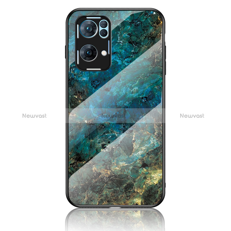 Silicone Frame Fashionable Pattern Mirror Case Cover for Oppo Reno7 Pro 5G Blue