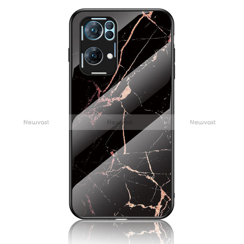 Silicone Frame Fashionable Pattern Mirror Case Cover for Oppo Reno7 Pro 5G Gold and Black