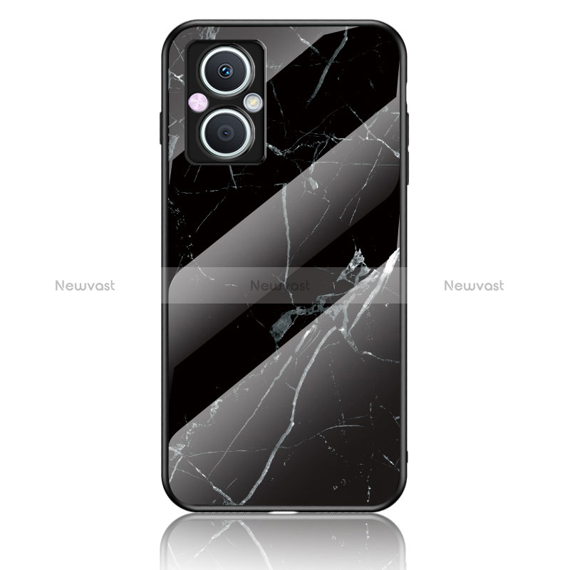 Silicone Frame Fashionable Pattern Mirror Case Cover for Oppo Reno7 Z 5G Black