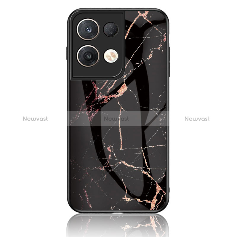 Silicone Frame Fashionable Pattern Mirror Case Cover for Oppo Reno8 Pro 5G Gold and Black