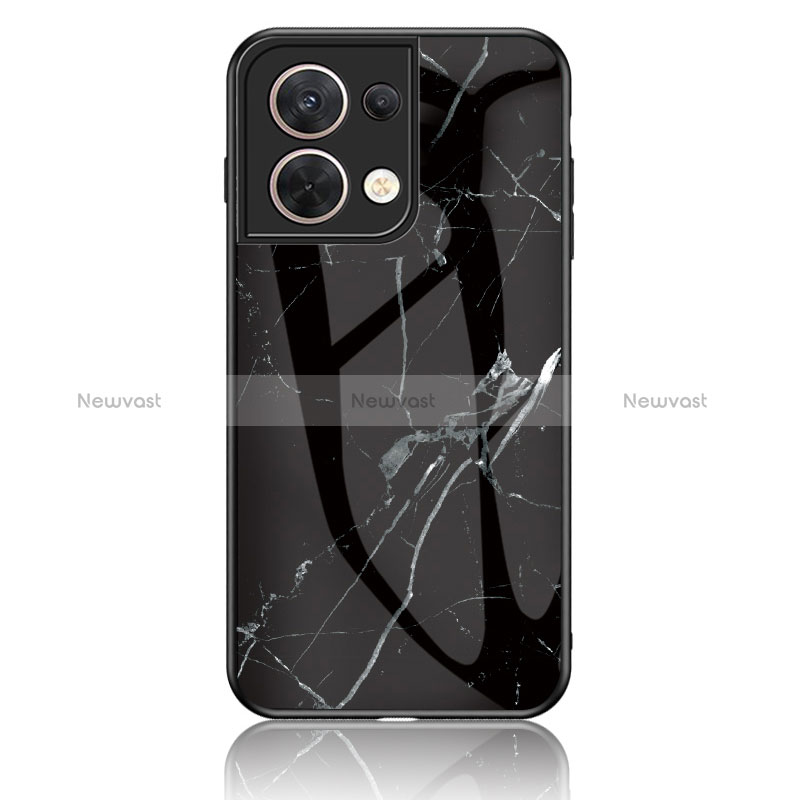 Silicone Frame Fashionable Pattern Mirror Case Cover for Oppo Reno9 Pro 5G Black