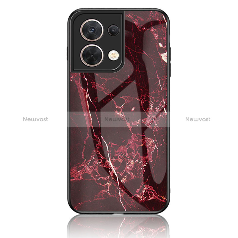 Silicone Frame Fashionable Pattern Mirror Case Cover for Oppo Reno9 Pro 5G Red