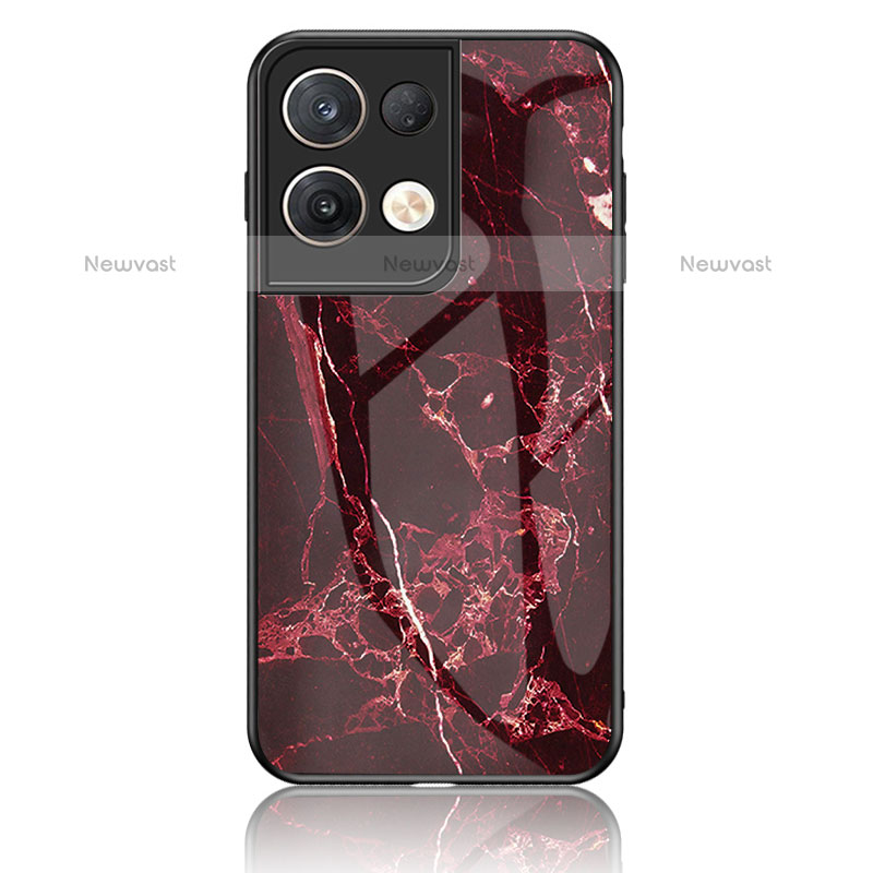 Silicone Frame Fashionable Pattern Mirror Case Cover for Oppo Reno9 Pro+ Plus 5G Red