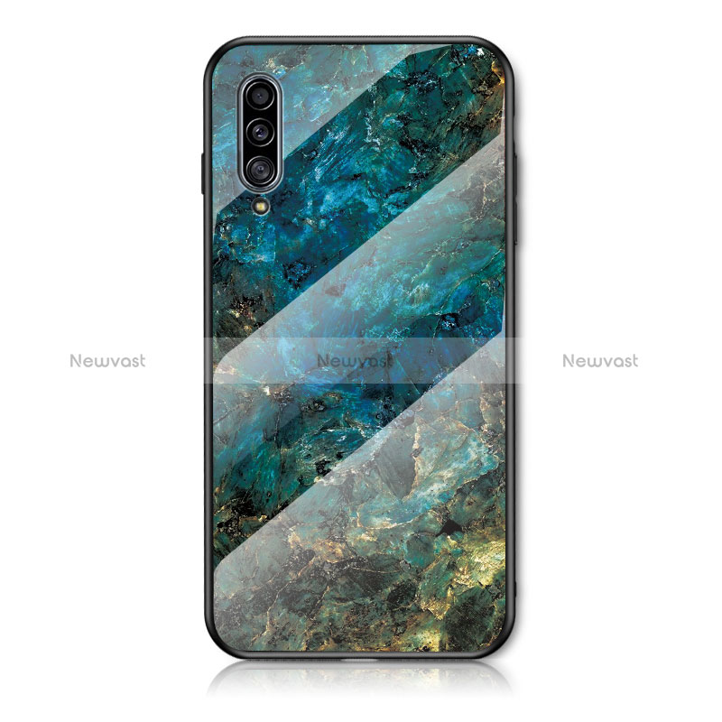 Silicone Frame Fashionable Pattern Mirror Case Cover for Samsung Galaxy A50 Blue