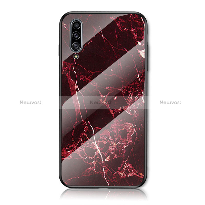 Silicone Frame Fashionable Pattern Mirror Case Cover for Samsung Galaxy A50S Red