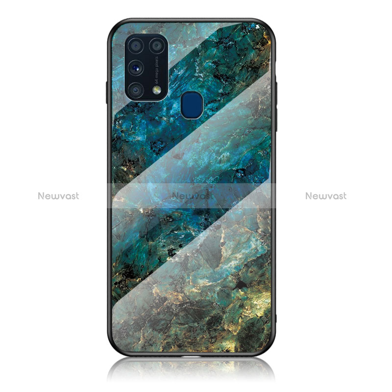 Silicone Frame Fashionable Pattern Mirror Case Cover for Samsung Galaxy M21s Blue