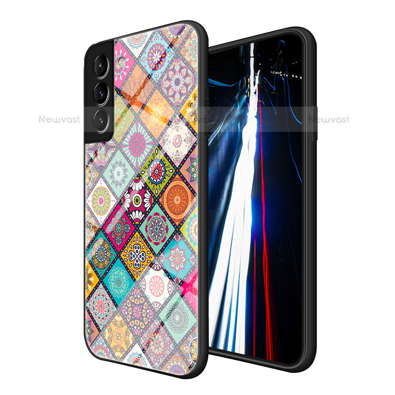 Silicone Frame Fashionable Pattern Mirror Case Cover for Samsung Galaxy S22 5G Mixed
