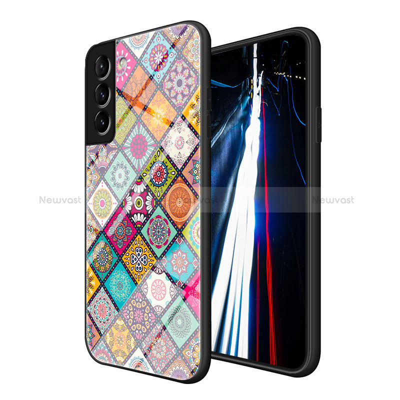 Silicone Frame Fashionable Pattern Mirror Case Cover for Samsung Galaxy S22 Plus 5G Mixed