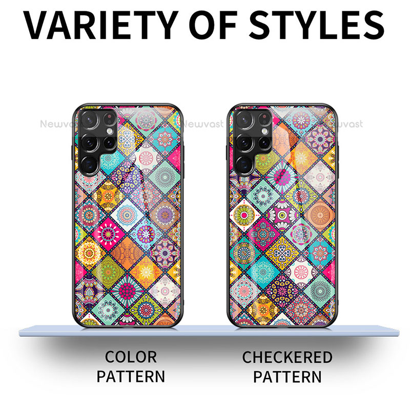 Silicone Frame Fashionable Pattern Mirror Case Cover for Samsung Galaxy S22 Ultra 5G