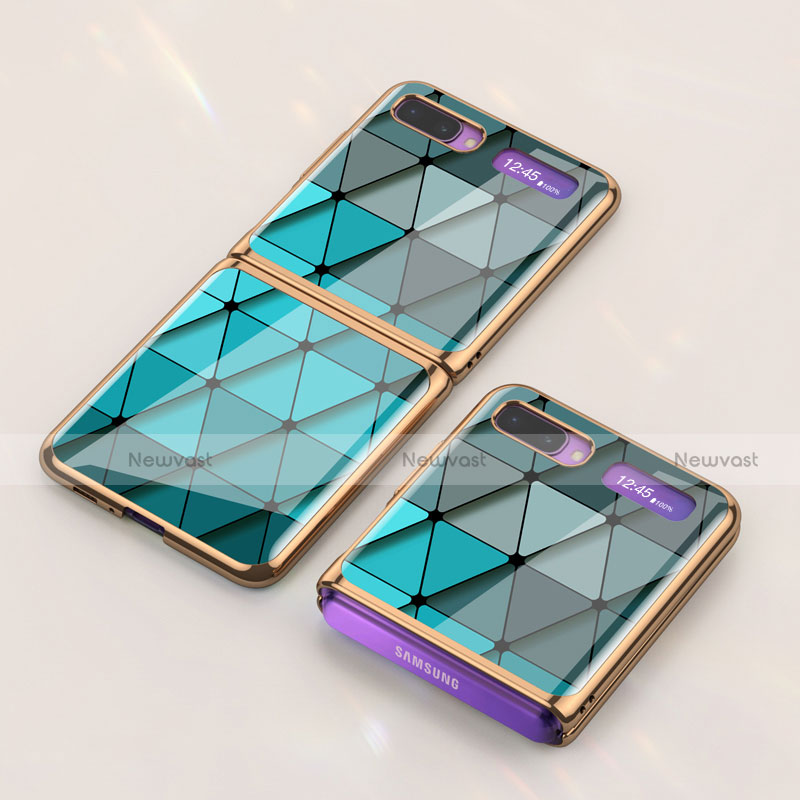 Silicone Frame Fashionable Pattern Mirror Case Cover for Samsung Galaxy Z Flip 5G Cyan