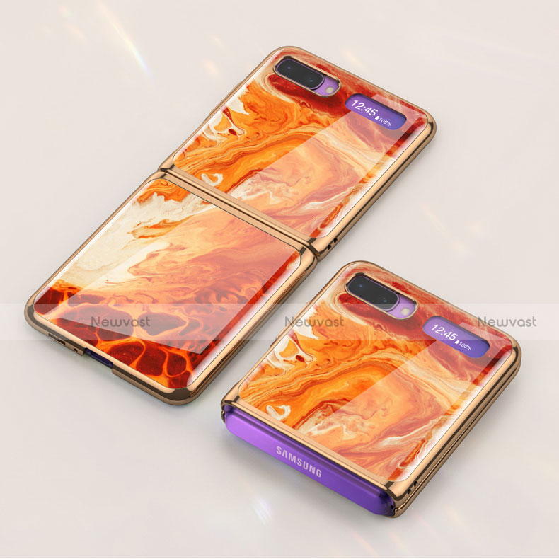 Silicone Frame Fashionable Pattern Mirror Case Cover for Samsung Galaxy Z Flip Orange