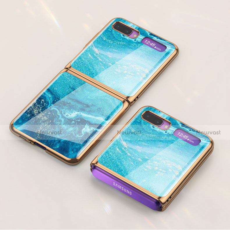 Silicone Frame Fashionable Pattern Mirror Case Cover for Samsung Galaxy Z Flip Sky Blue