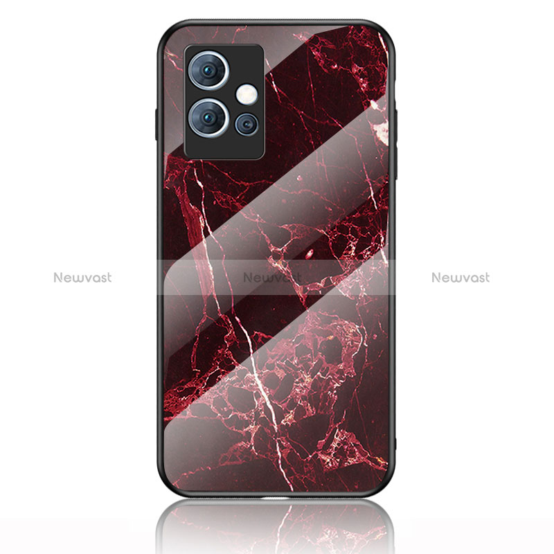 Silicone Frame Fashionable Pattern Mirror Case Cover for Vivo T1 5G India Red