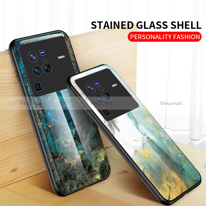 Silicone Frame Fashionable Pattern Mirror Case Cover for Vivo X80 Pro 5G