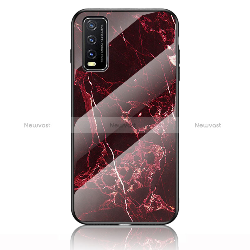 Silicone Frame Fashionable Pattern Mirror Case Cover for Vivo Y11s Red