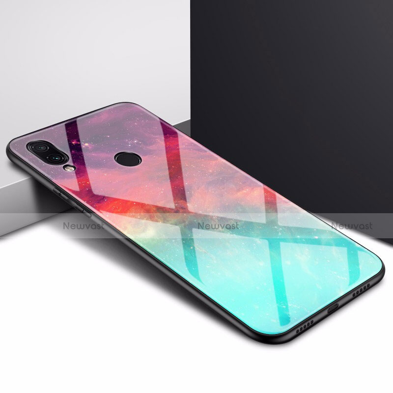 Silicone Frame Fashionable Pattern Mirror Case Cover for Xiaomi Redmi Note 7 Pro Cyan