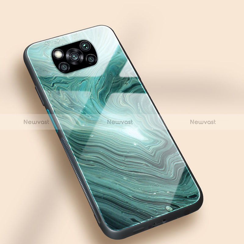 Silicone Frame Fashionable Pattern Mirror Case Cover JM1 for Xiaomi Poco X3 Pro Cyan