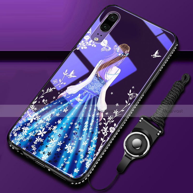 Silicone Frame Fashionable Pattern Mirror Case Cover K01 for Huawei P20 Blue