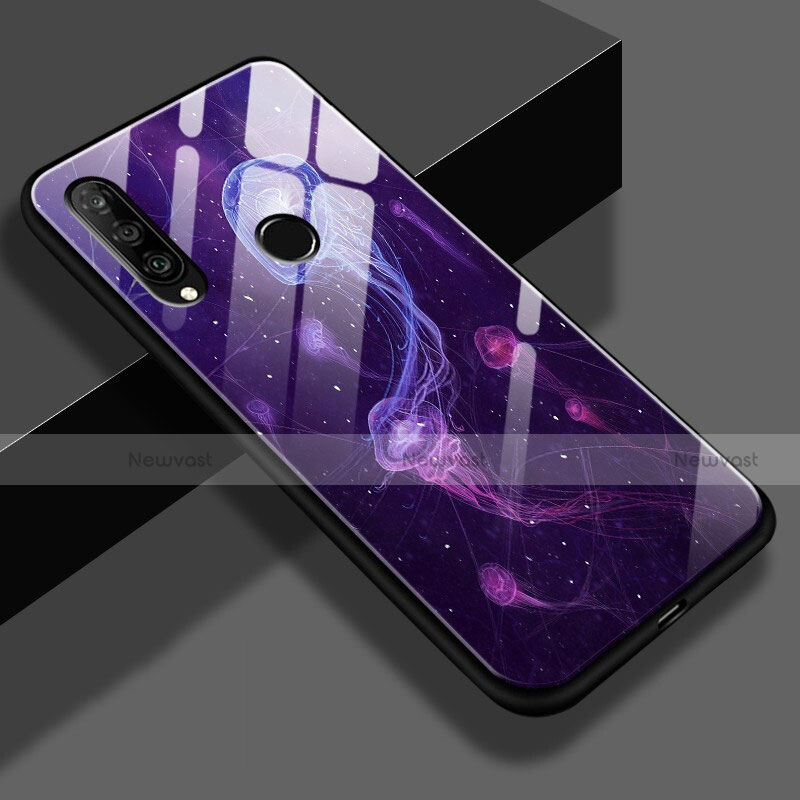 Silicone Frame Fashionable Pattern Mirror Case Cover K01 for Huawei P30 Lite New Edition Purple