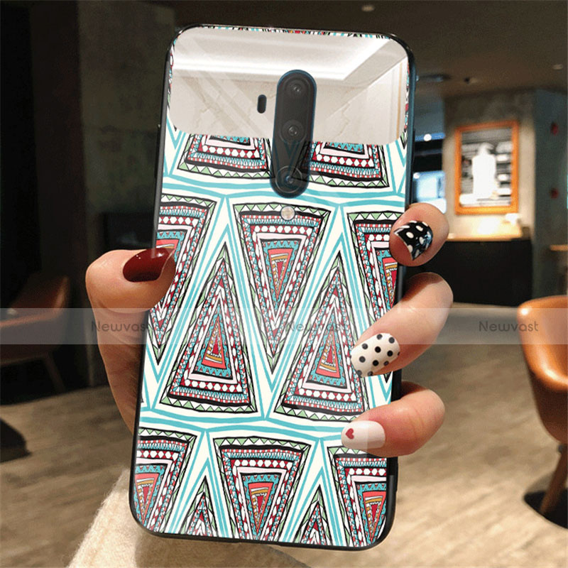 Silicone Frame Fashionable Pattern Mirror Case Cover K01 for OnePlus 7T Pro Gray