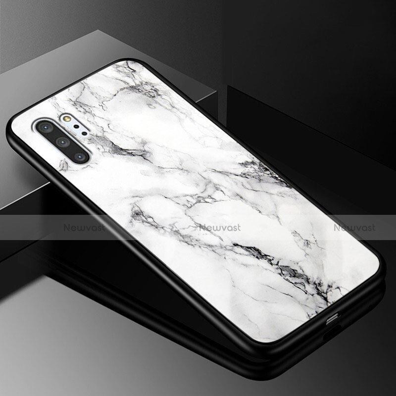 Silicone Frame Fashionable Pattern Mirror Case Cover K01 for Samsung Galaxy Note 10 Plus 5G White