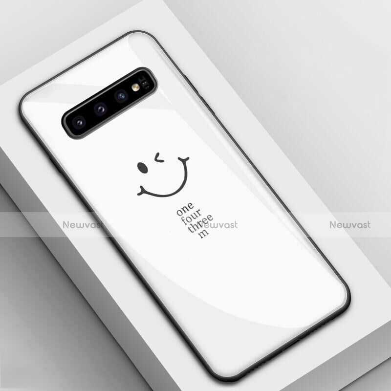 Silicone Frame Fashionable Pattern Mirror Case Cover K01 for Samsung Galaxy S10 5G White