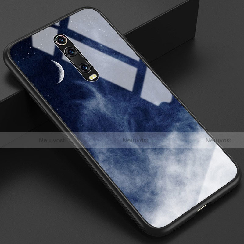 Silicone Frame Fashionable Pattern Mirror Case Cover K01 for Xiaomi Mi 9T Blue and Black