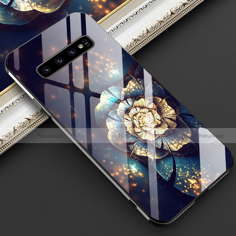 Silicone Frame Fashionable Pattern Mirror Case Cover K04 for Samsung Galaxy S10 5G Brown