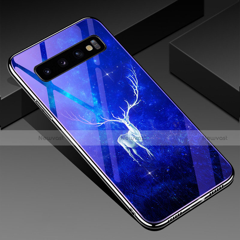 Silicone Frame Fashionable Pattern Mirror Case Cover K05 for Samsung Galaxy S10 Blue