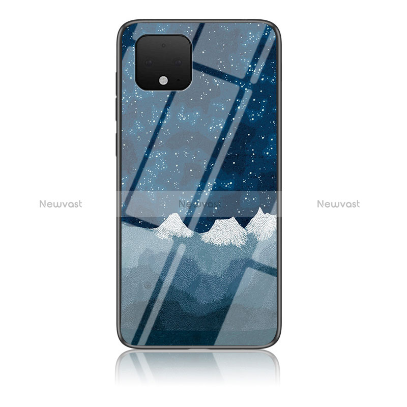 Silicone Frame Fashionable Pattern Mirror Case Cover LS1 for Google Pixel 4 Blue
