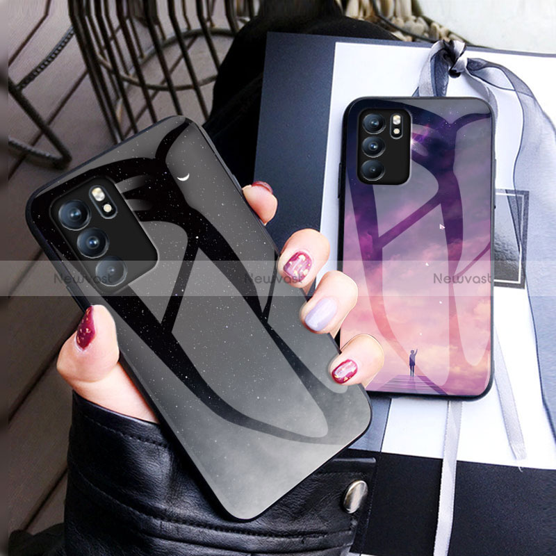 Silicone Frame Fashionable Pattern Mirror Case Cover LS1 for Oppo Reno6 5G