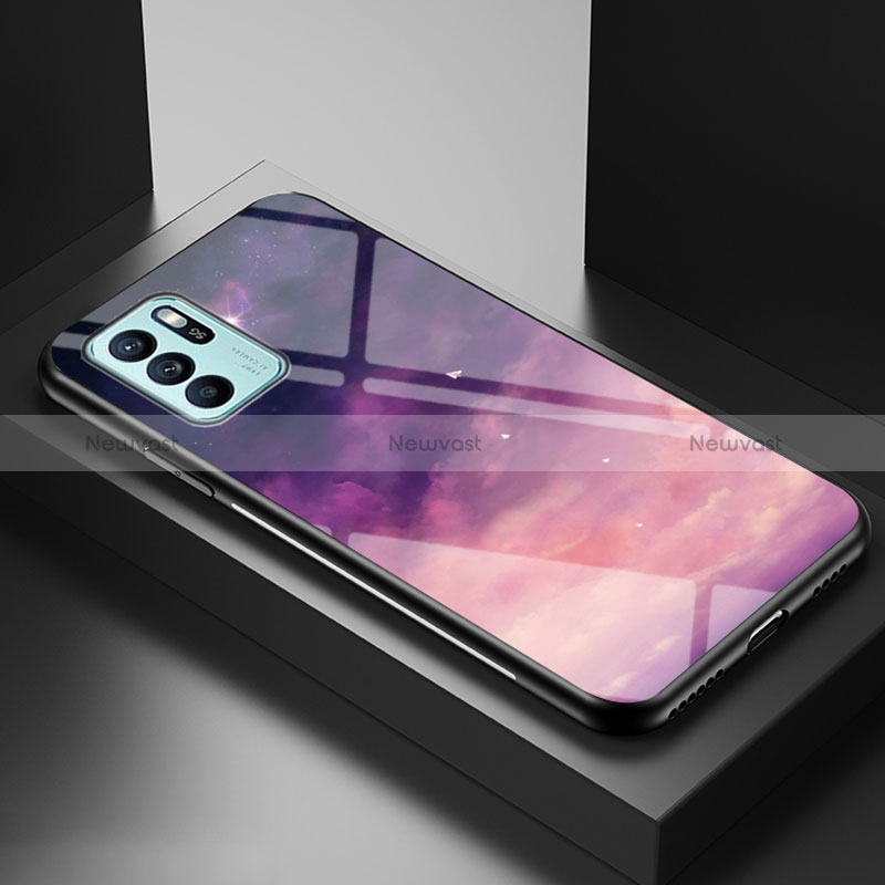 Silicone Frame Fashionable Pattern Mirror Case Cover LS1 for Oppo Reno6 Z 5G Purple