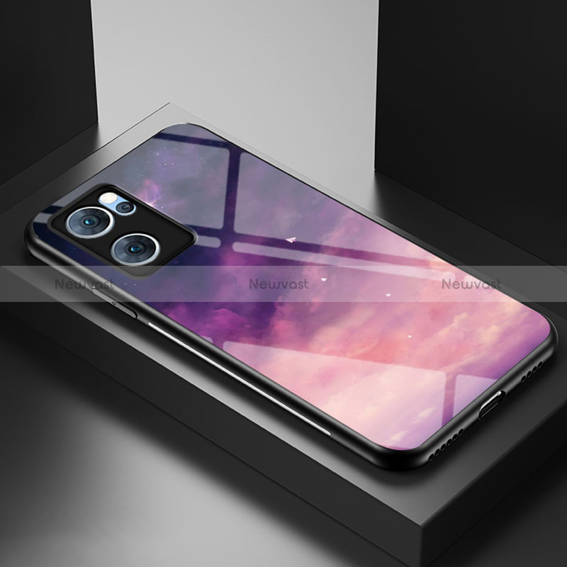 Silicone Frame Fashionable Pattern Mirror Case Cover LS1 for Oppo Reno7 5G Purple