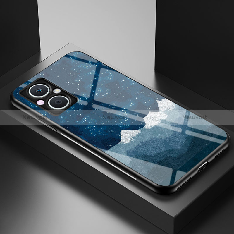 Silicone Frame Fashionable Pattern Mirror Case Cover LS1 for Oppo Reno7 Z 5G Blue