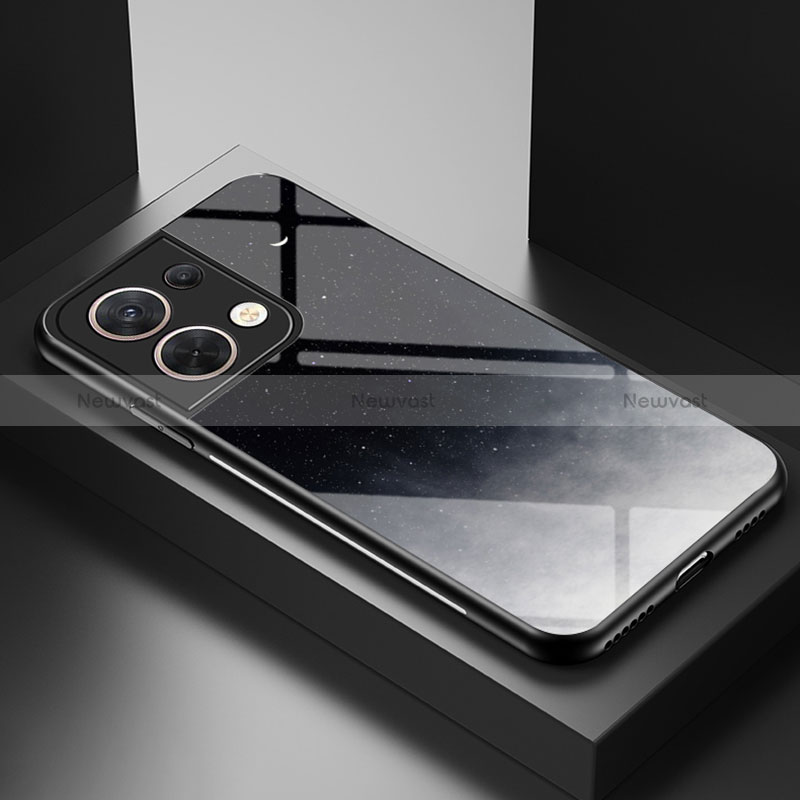 Silicone Frame Fashionable Pattern Mirror Case Cover LS1 for Oppo Reno8 5G Gray