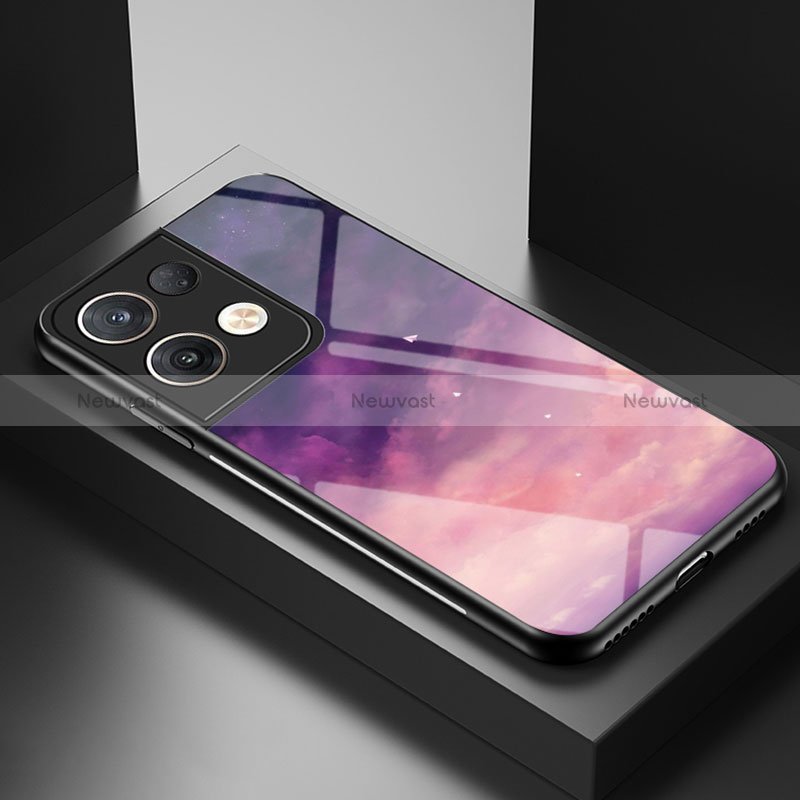 Silicone Frame Fashionable Pattern Mirror Case Cover LS1 for Oppo Reno8 Pro+ Plus 5G Purple